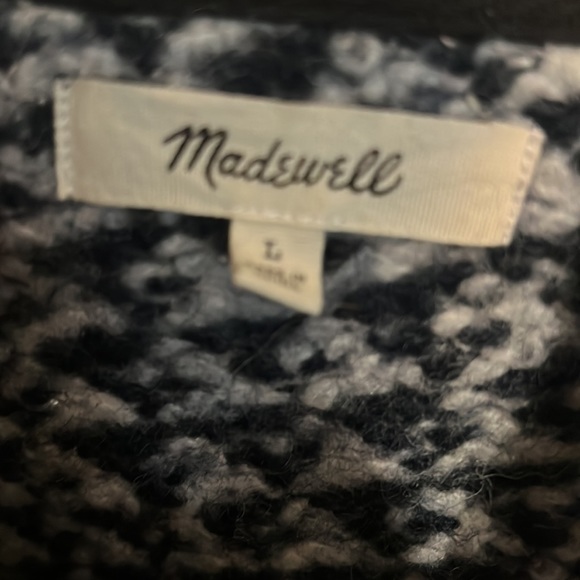 Harmonica Madewell wool pullover large EUC diamond print blue boxy pockets - Picture 11 of 11